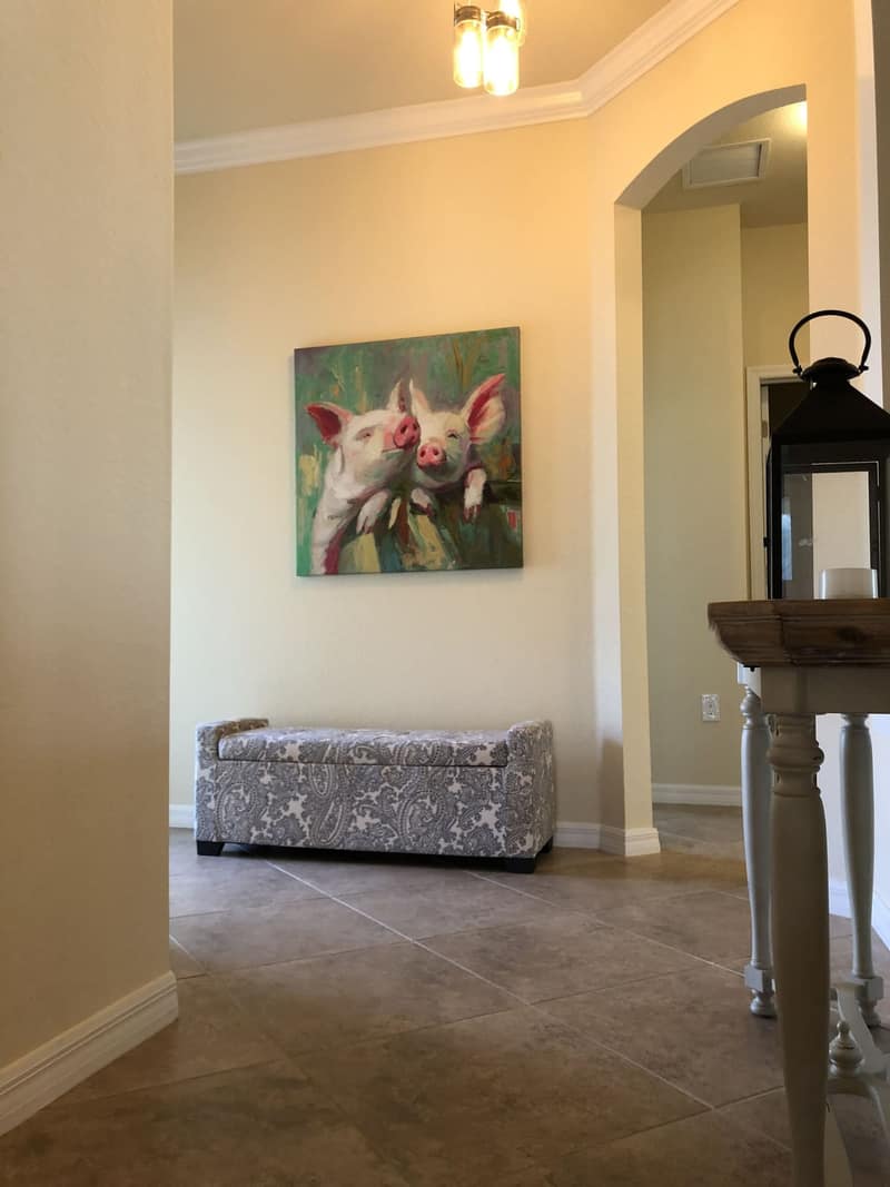 Hallway with bench and lantern